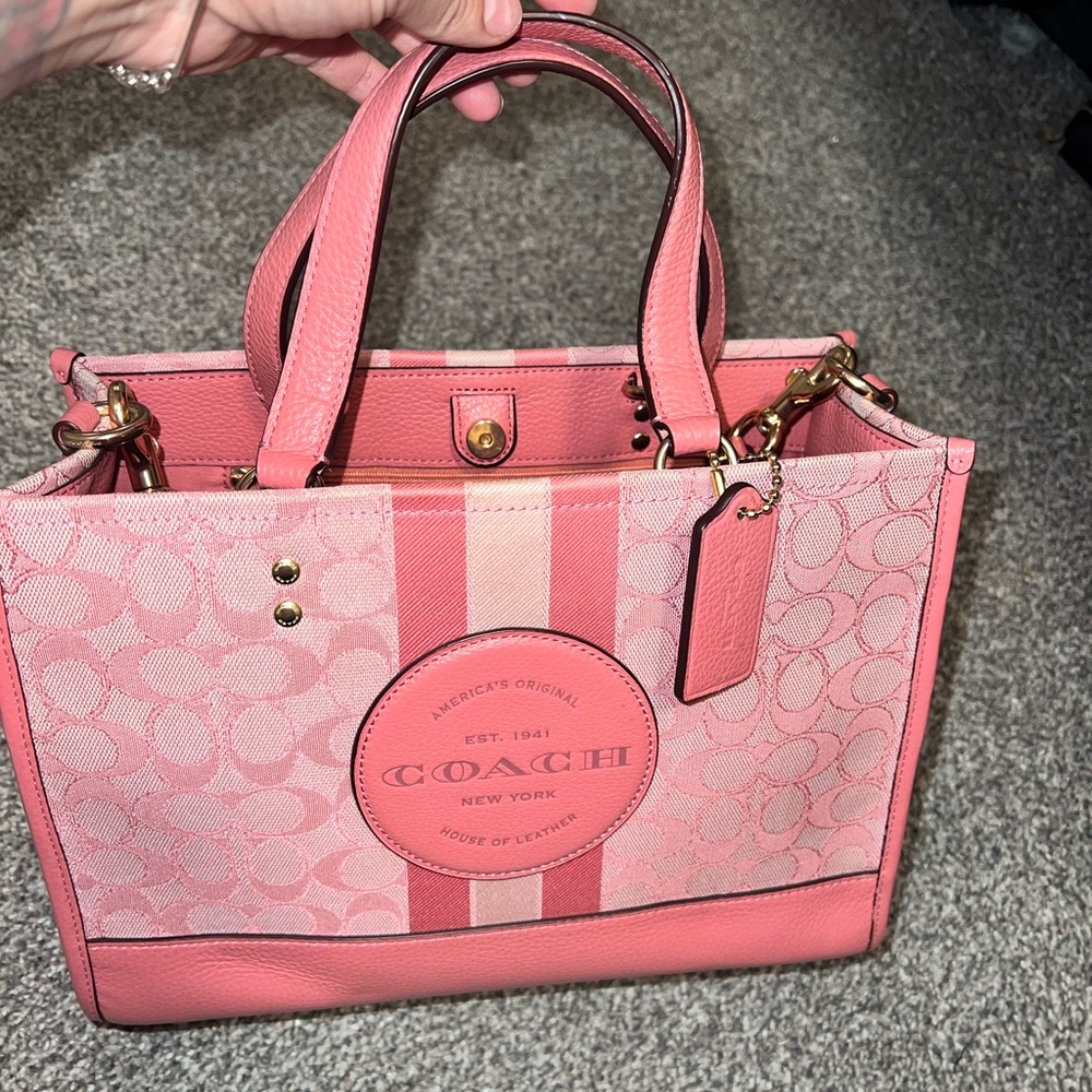 Coach Pink Monogram Tote with Structured Design